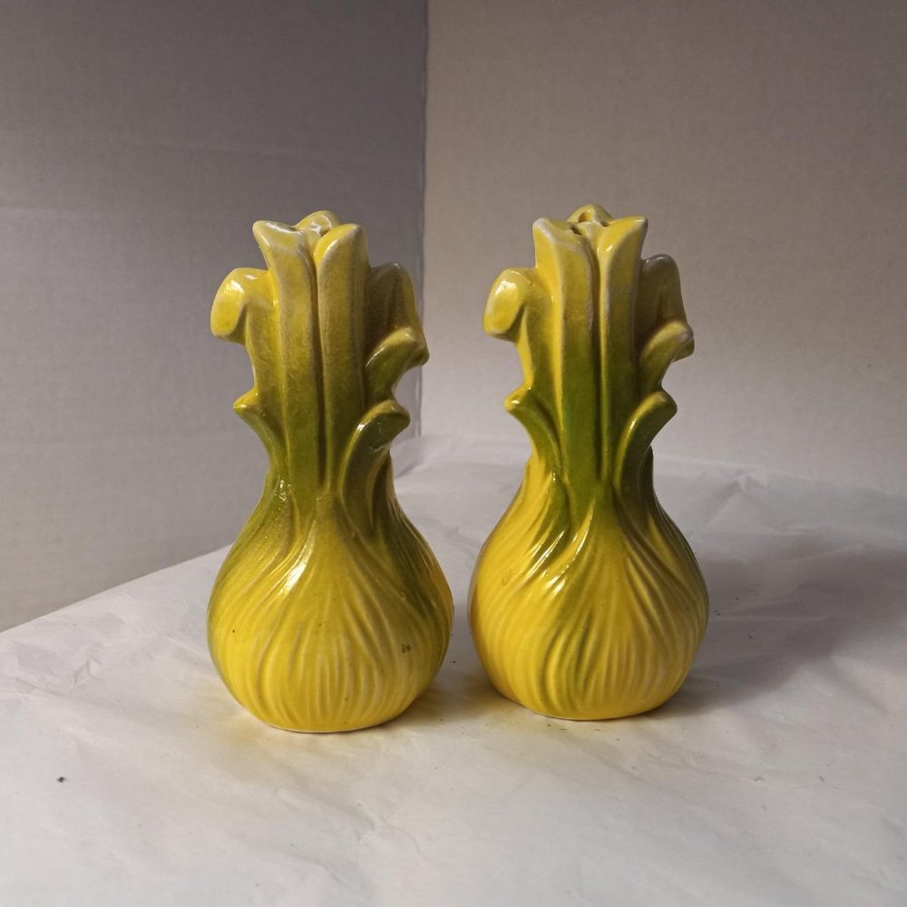 Vintage Anthropomorphic set of Celery Stalks Salt and Pepper Shakers.